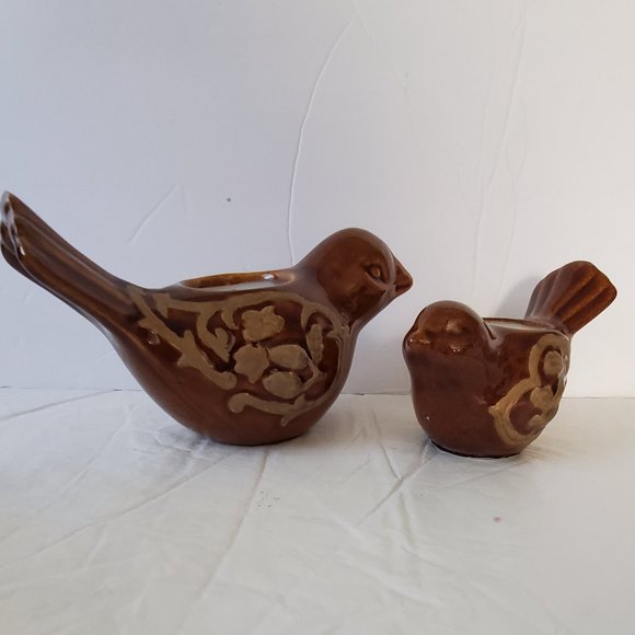 Pier 1 Two Brown Birds Tea Light Holders Great For Fall Display - Picture 1 of 8
